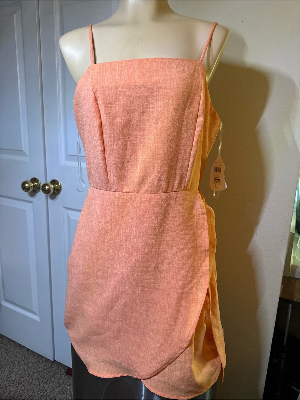 Altar'd State Coral Peach Square-Neck Mini Dress